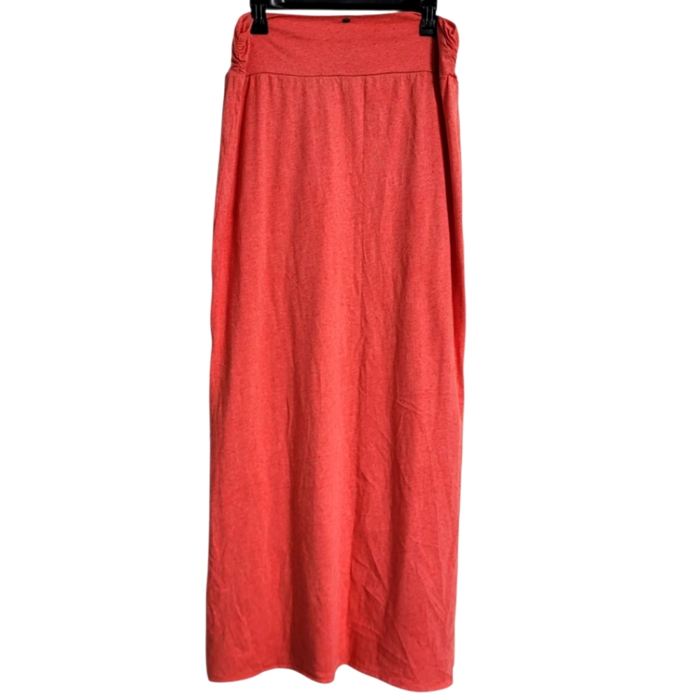 Y2K O'NEILL Coral Orange Maxi Skirt High Side Slits Pull-on Large Beach Summer